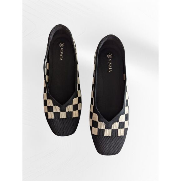 Vivaia square-toe v-cut (Margot 2.0) checkered flats  Sz 37 - Picture 3 of 10